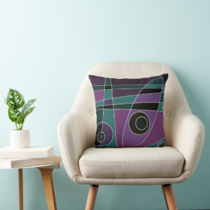 Abstract Surfing Teal Purple Throw Pillow