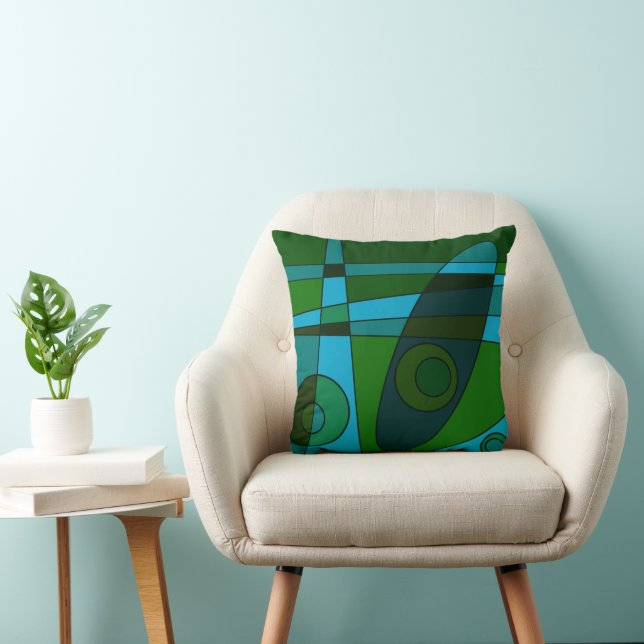 Abstract Surfing Turquoise Green Shade Throw Pillow (Chair)