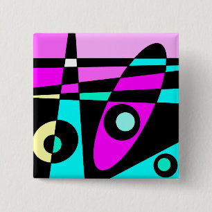 Abstract Surfing Turquoise Hot Pink Yellow Black 2 Inch Square Button