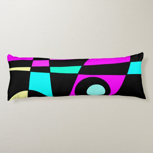 Abstract Surfing Turquoise Hot Pink Yellow Black  Body Pillow (Back)