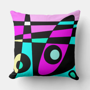 Abstract Surfing Turquoise Hot Pink Yellow Black  Throw Pillow