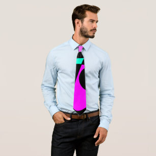Abstract Surfing Turquoise Hot Pink Yellow Black  Tie