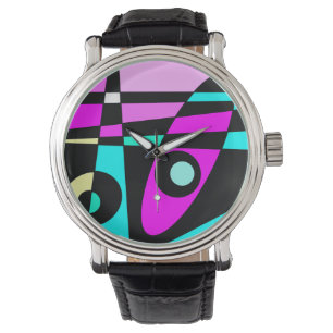 Abstract Surfing Turquoise Hot Pink Yellow Black  Watch