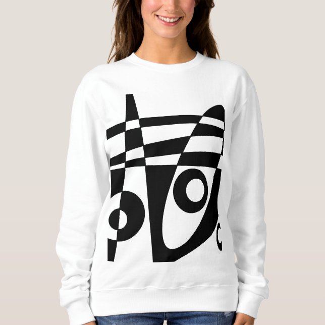 Abstract Surfing White Black Check Sweatshirt (Front)