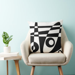 Abstract Surfing White Black Check Throw Pillow