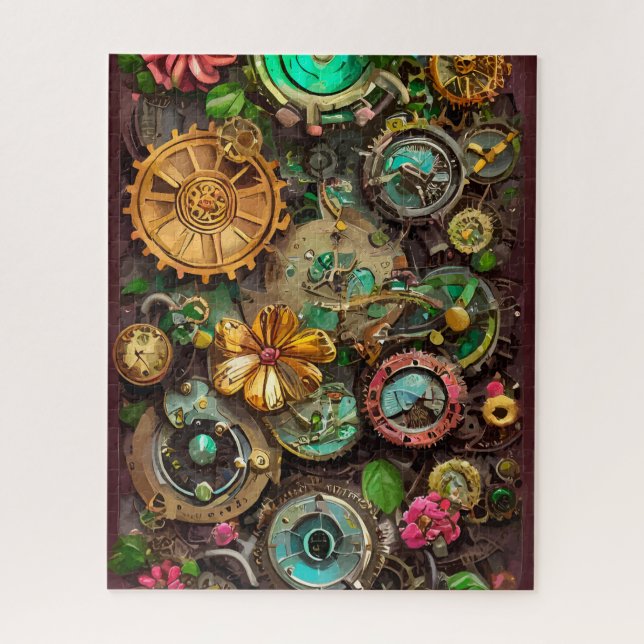 Abstract Surreal Gears Flowers Steampunk Art   Jigsaw Puzzle (Vertical)