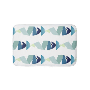 Abstract Swimming Blue Fish Bath Mat