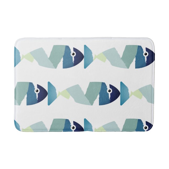 Abstract Swimming Blue Fish Bath Mat (Front)