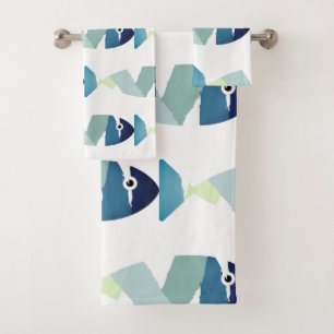 Abstract Swimming Blue Fish Bath Towel Set