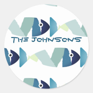 Abstract Swimming Blue Fish Classic Round Sticker