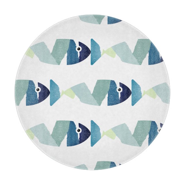 Abstract Swimming Blue Fish Cutting Board (Front)