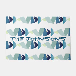 Abstract Swimming Blue Fish Doormat