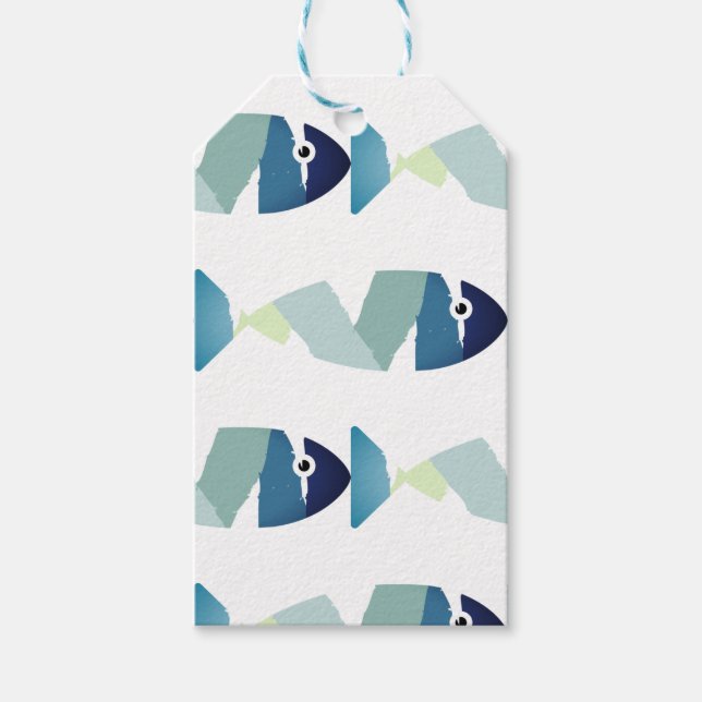 Abstract Swimming Blue Fish Gift Tags (Front)