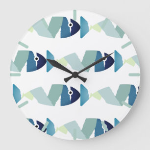 Abstract Swimming Blue Fish Large Clock