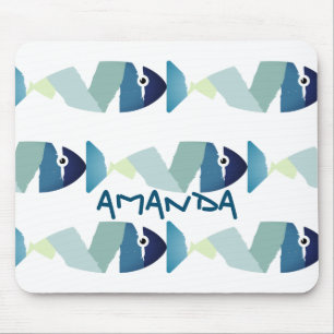 Abstract Swimming Blue Fish Mouse Pad