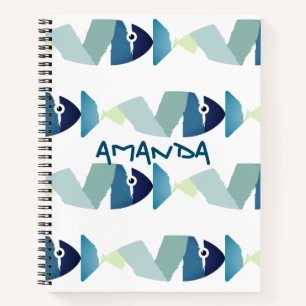 Abstract Swimming Blue Fish Notebook