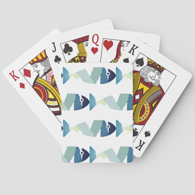 Abstract Swimming Blue Fish Playing Cards (Back)
