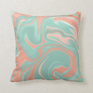 Abstract Swirl Art in coral aqua teal Throw Pillow