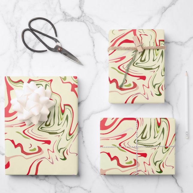 Abstract Swirl Art with Vibrant Red & Green Wrapping Paper Sheet (Front)
