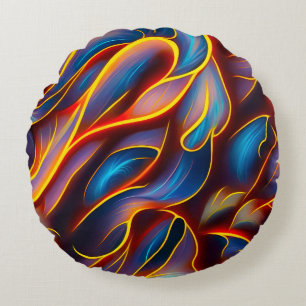 Abstract Swirl Blue Red Flames Round Pillow