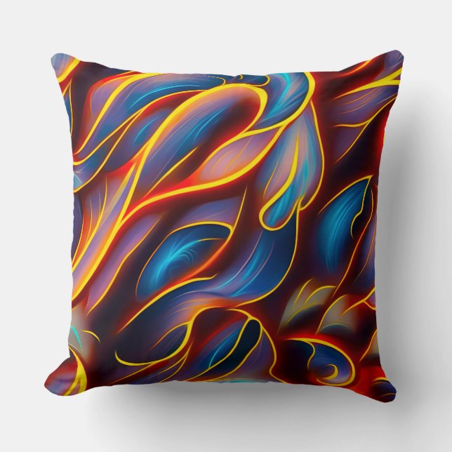 Abstract Swirl Blue Red Flames Throw Pillow (Front)