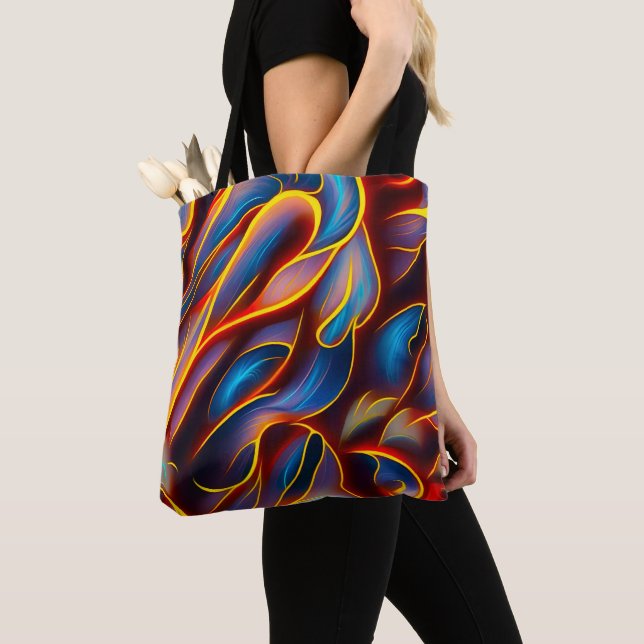 Abstract Swirl Blue Red Flames Tote Bag (Close Up)