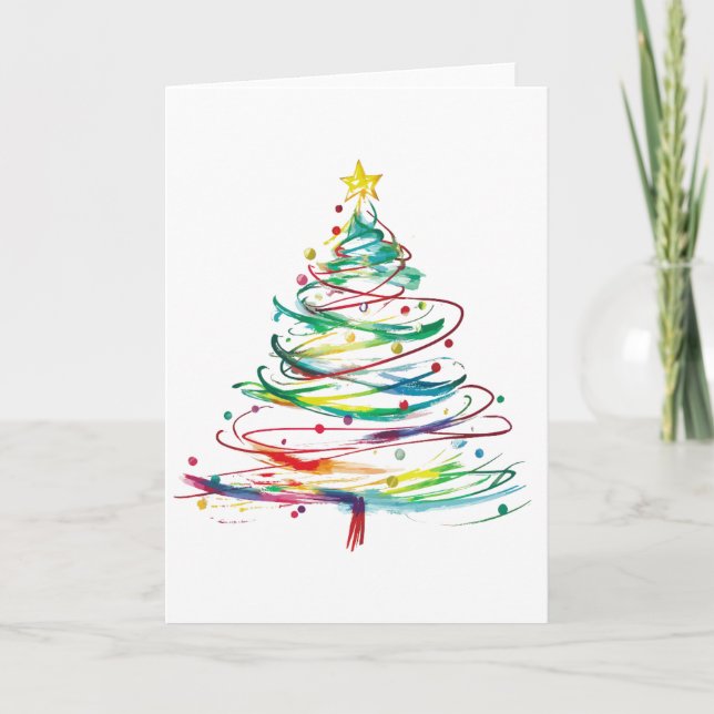 Abstract Swirl Christmas Tree Colourful Modern  Card (Front)
