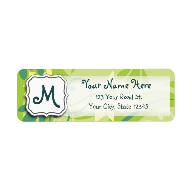 Abstract Swirl Floral Lime Green with Monogram (Front)