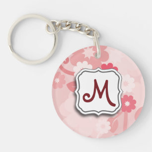 Abstract Swirl Floral Pink with Monogram Keychain