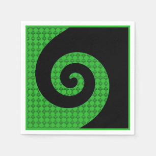 Abstract Swirl Green and Black Paper Napkins