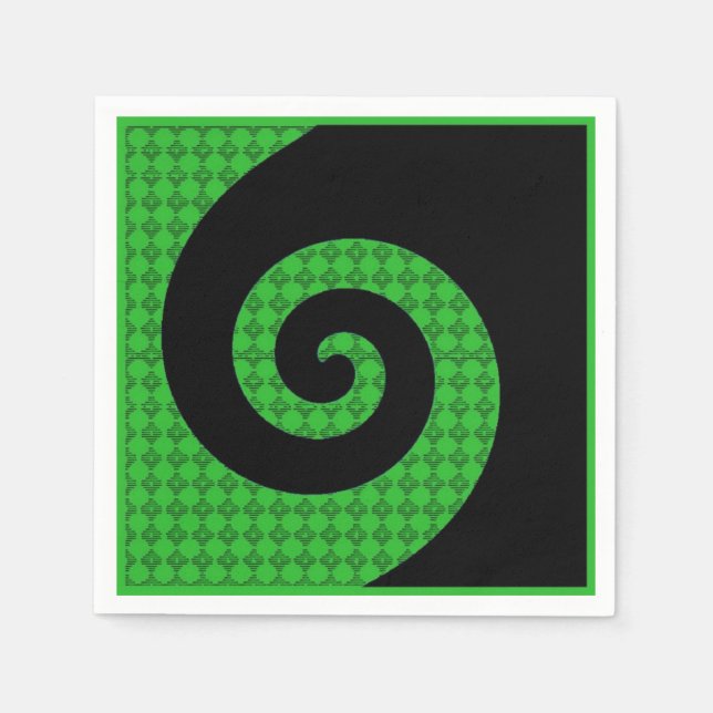 Abstract Swirl Green and Black Paper Napkins (Front)