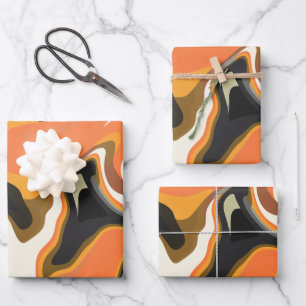 Abstract Swirl in Orange , Black and white Wrapping Paper Sheet