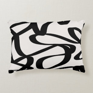 Abstract Swirl Lines Shapes Black And Beige Cream Accent Pillow