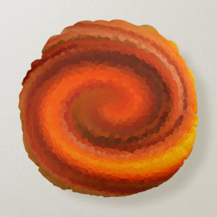Abstract swirl liquid orange brown fire modern pri round pillow