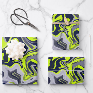 Abstract Swirl of Green, Grey, and Black Wrapping Paper Sheet