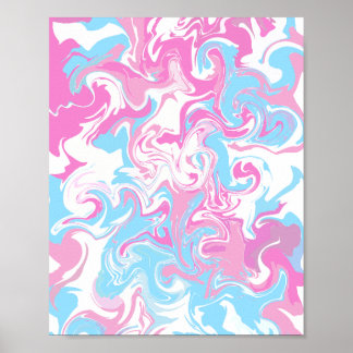 Abstract Swirl of Pink, Blue, and White Colours Poster