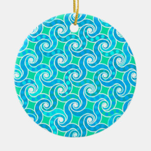 Abstract Swirl pattern - Blue, Jade green & White Ceramic Ornament