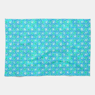 Abstract Swirl pattern - Blue, Jade green & White Kitchen Towel