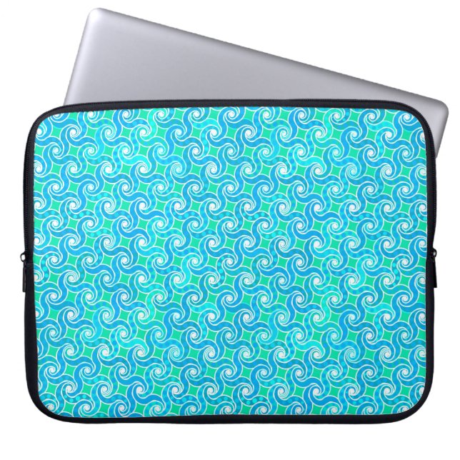 Abstract Swirl pattern - Blue, Jade green & White Laptop Sleeve (Front)