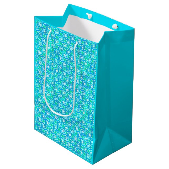 Abstract Swirl pattern - Blue, Jade green & White Medium Gift Bag (Front Angled)