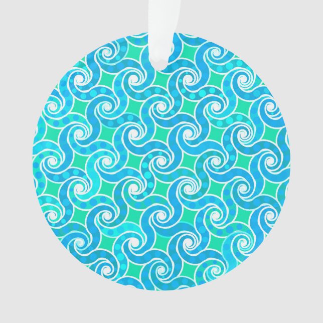 Abstract Swirl pattern - Blue, Jade green & White Ornament (Front)