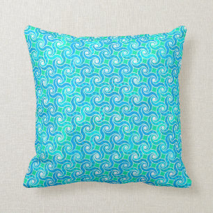 Abstract Swirl pattern - Blue, Jade green & White Throw Pillow