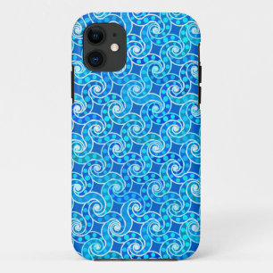 Abstract swirl pattern - blue, turquoise & white iPhone 11 case