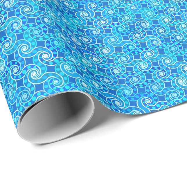 Abstract swirl pattern - blue, turquoise & white wrapping paper (Roll Corner)