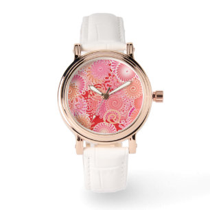 Abstract swirl pattern, pink, coral, peach watch
