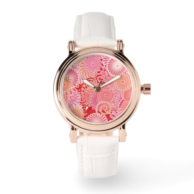 Abstract swirl pattern, pink, coral, peach watch (Front)