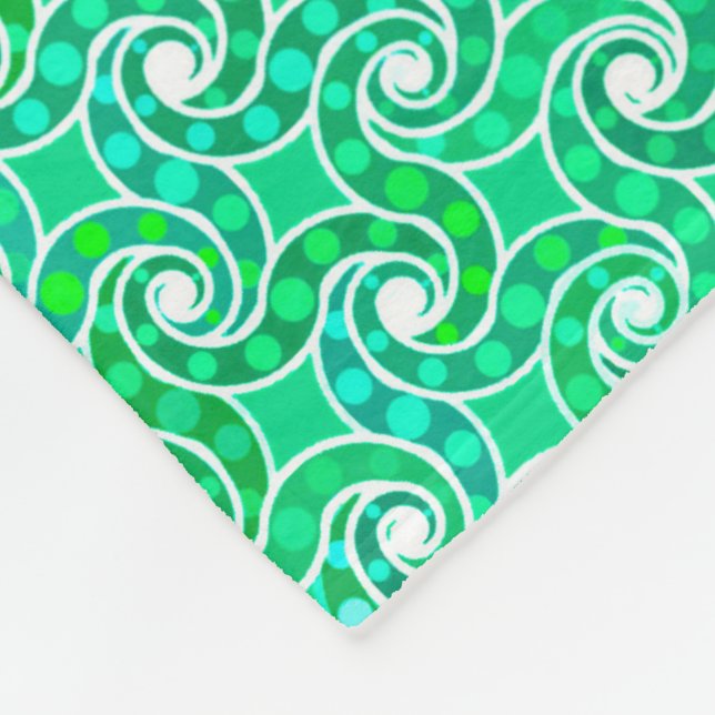 Abstract swirl pattern - shades of jade green fleece blanket (Corner)