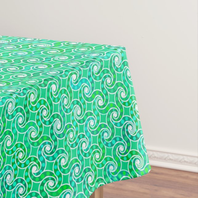 Abstract swirl pattern - shades of jade green tablecloth (In Situ)