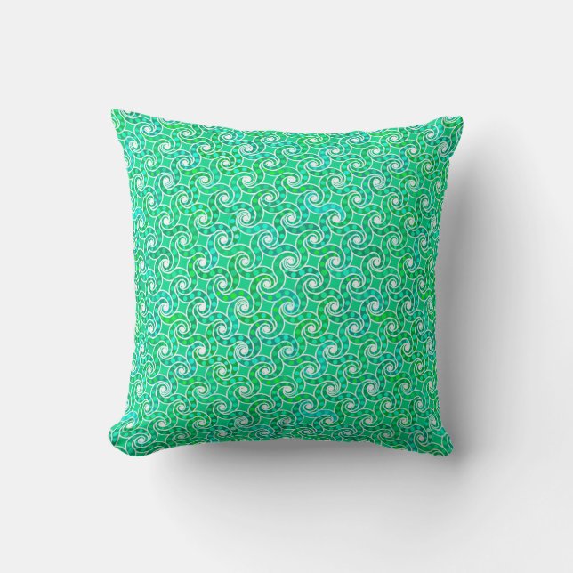 Abstract swirl pattern - shades of jade green throw pillow (Front)