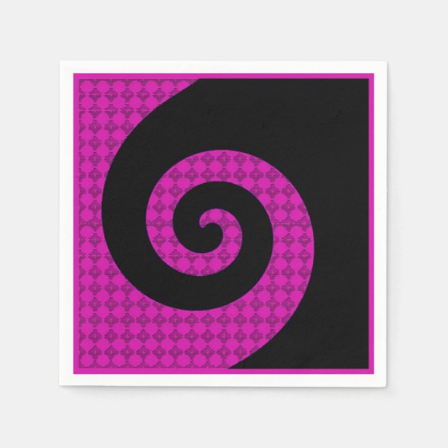 Abstract Swirl Pink and Black Paper Napkins (Front)